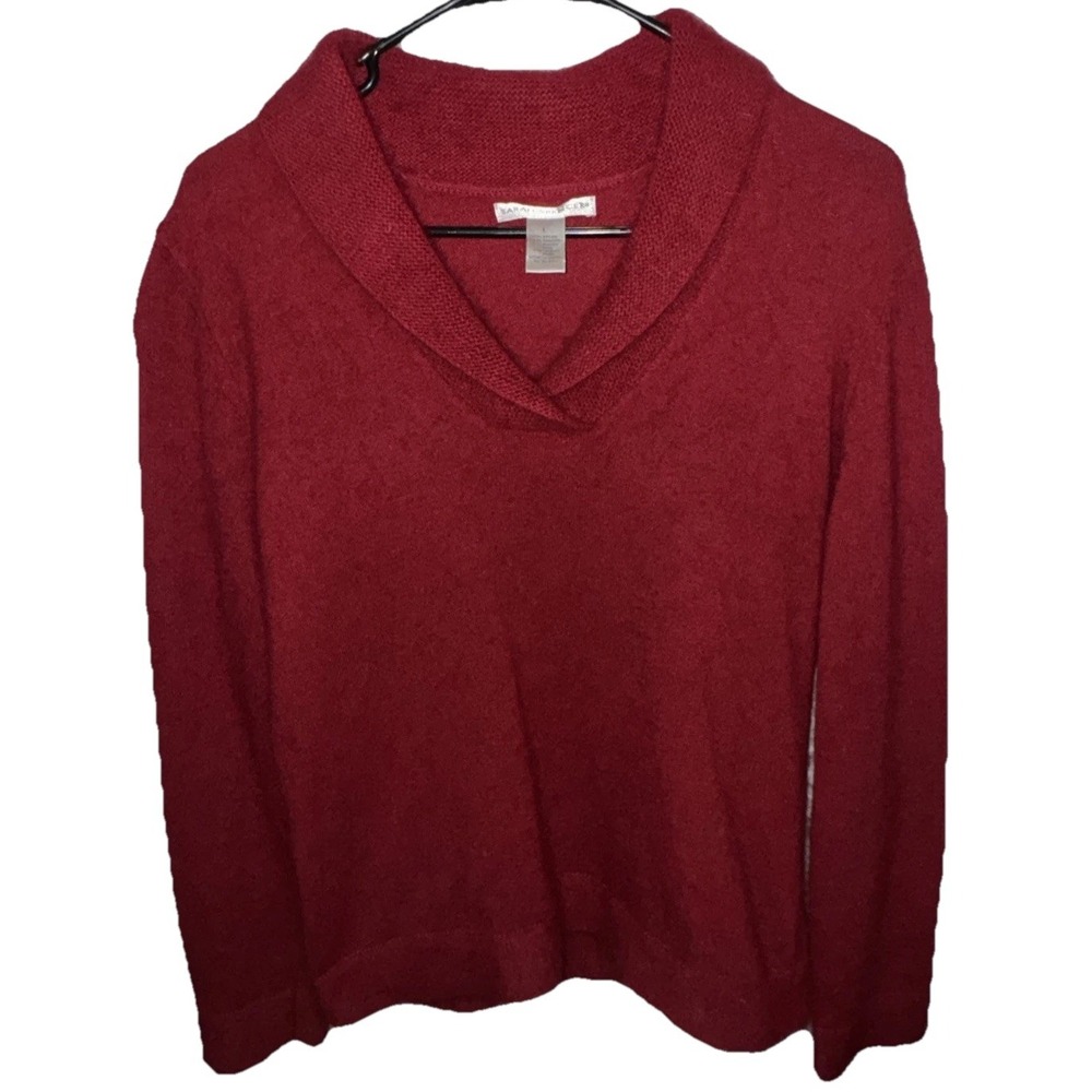 Sarah Spencer Angora Lambswool Blend Shawl Collar Sweater Red Wine Cozy Sz L
